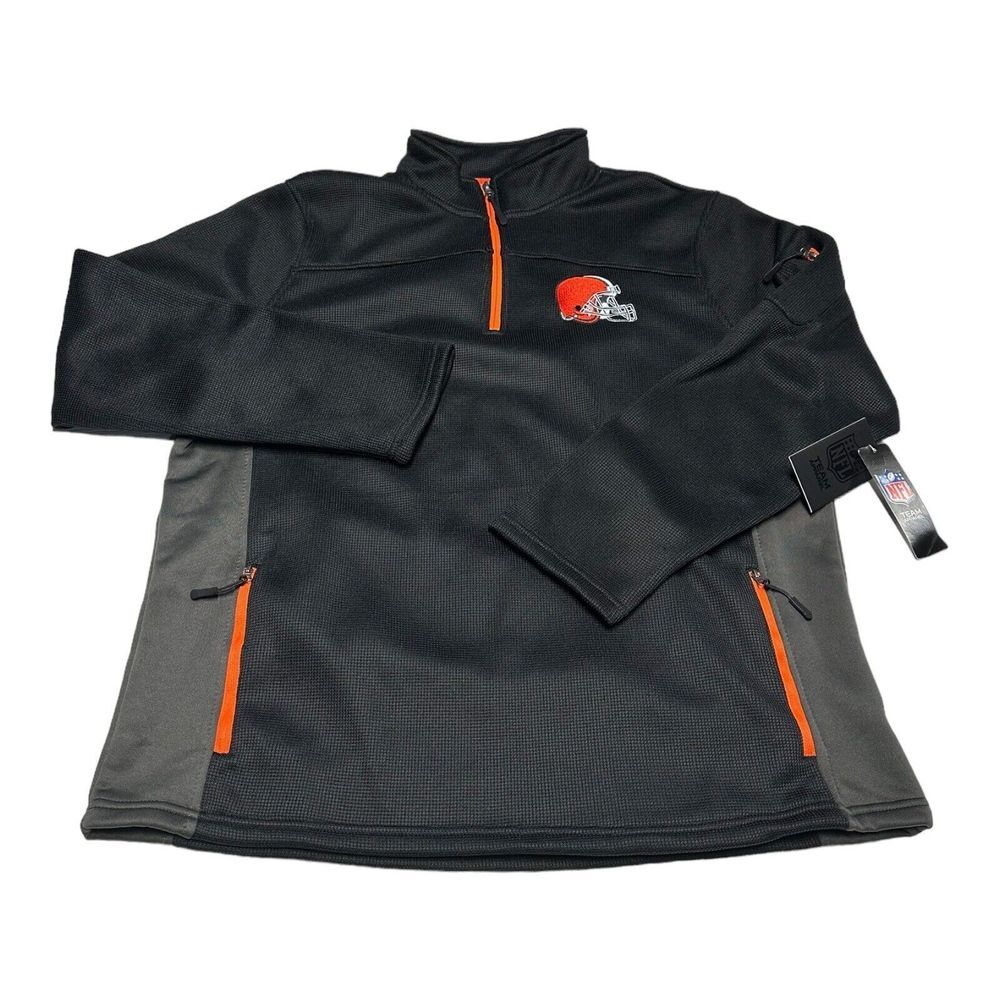 NWT Men's NFL Cleveland Browns Waffle Knit Black 1/4 Zip Pullover Fleece Size M